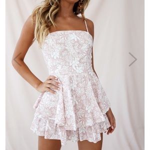 Selfie Leslie Tie Back Romper Pink Floral Print